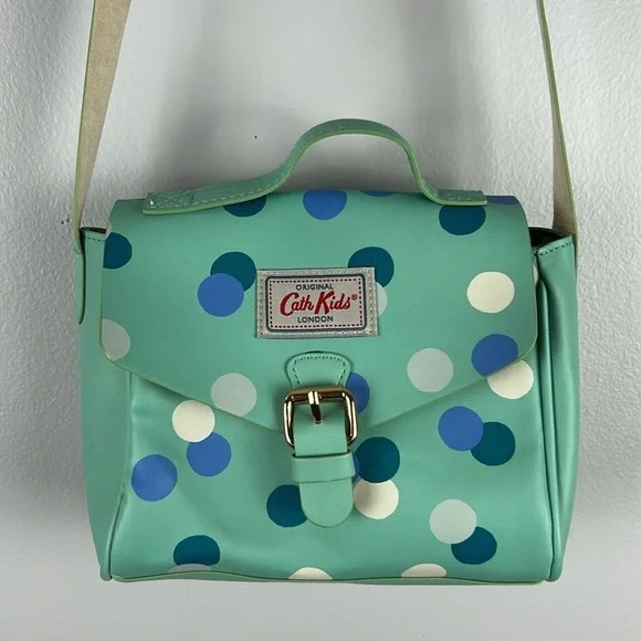 Cath Kidston Kids Retro Polka Dot Buckle Snap Closure Crossbody Bag Green Blue - Picture 2 of 14